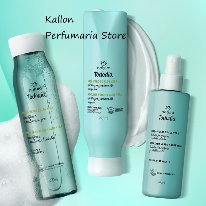 Kit HidratanteTododia Maçã Verde e Aloe Vera, Shampoo 300 ml, Condicionador 280 ml, Spray Hidratante