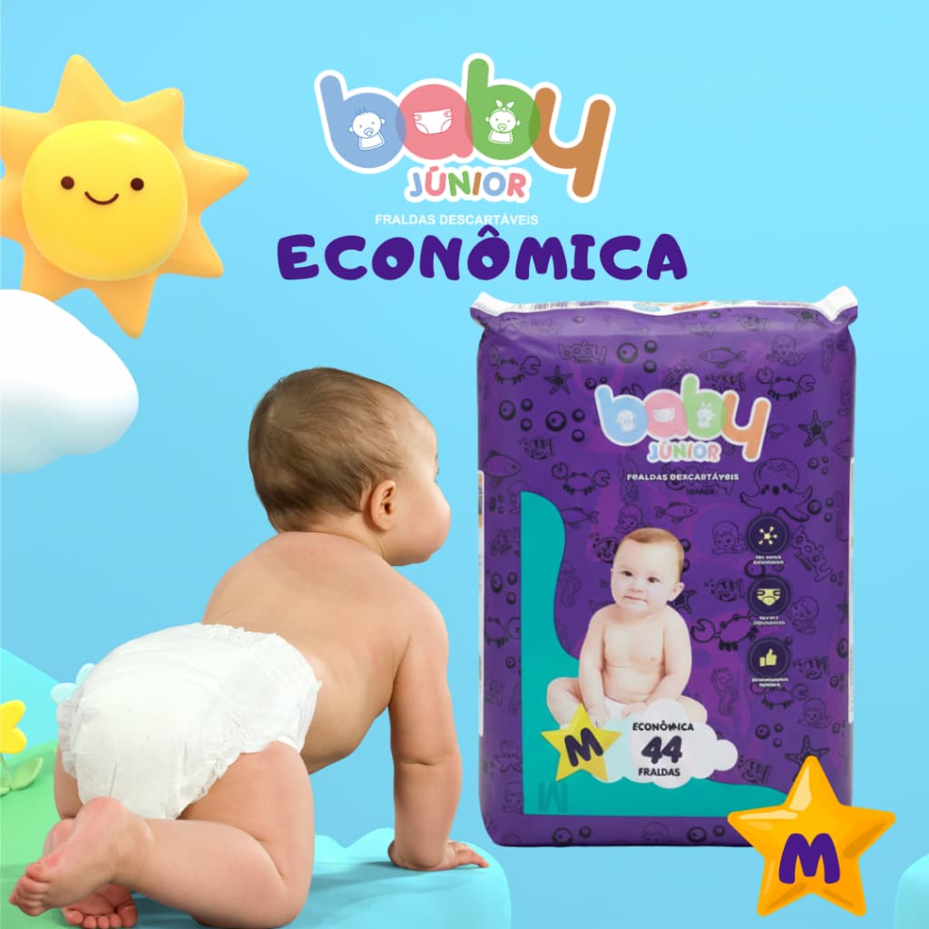 Fralda Descartável Baby Junior Econômica M Com 44 Unds