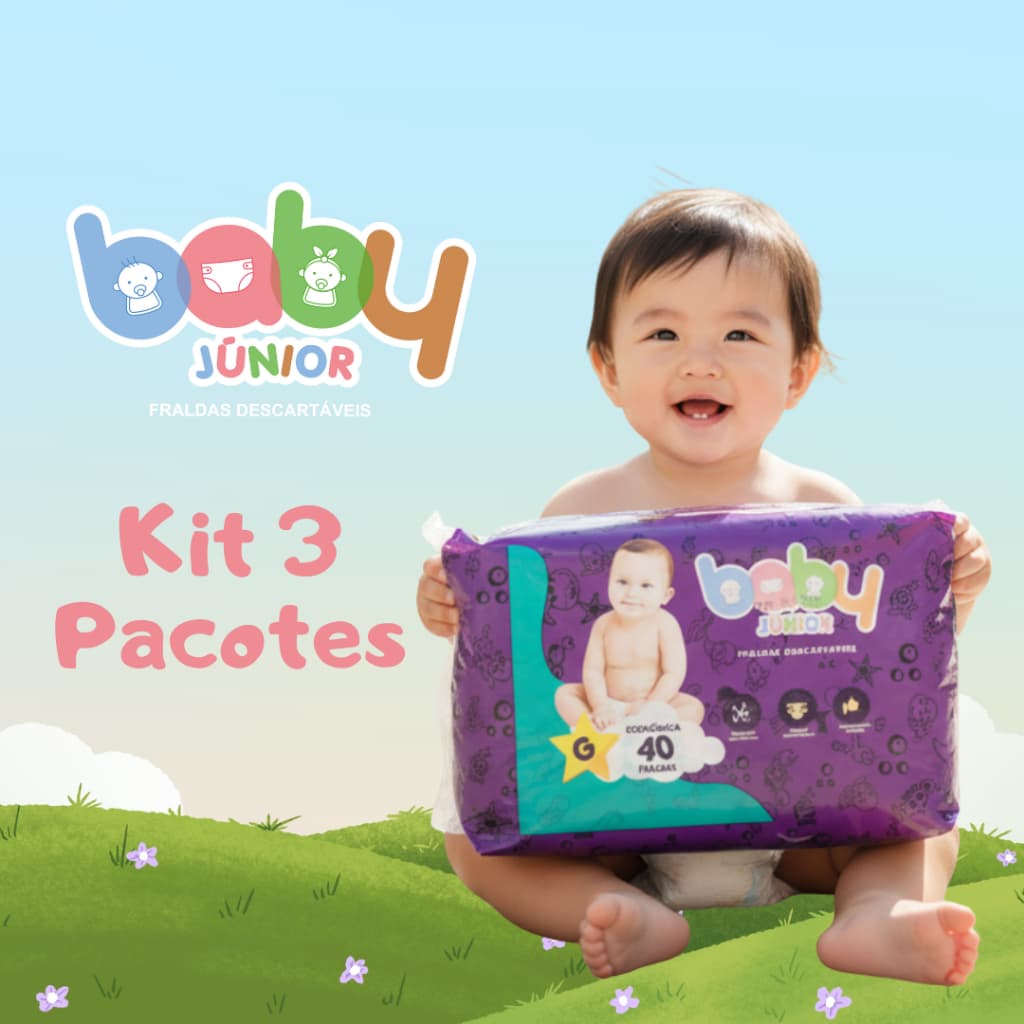 Kit Fralda Descartável Baby Junior Econômica G Com  3 Pacotes  Com 40 Unidades Totalizando 120 Fraldas