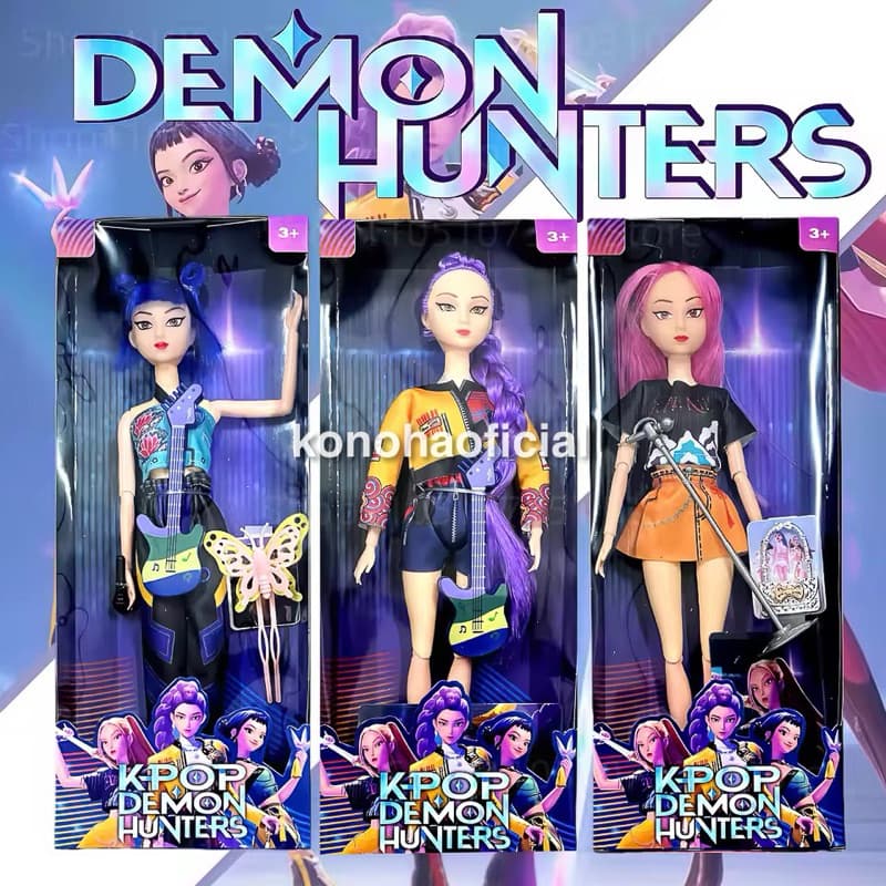 3pcs Bonecas Guerreiras K-Pop Demon Hunters Zoey Mira Rumi Bonecas Colecionáveis Articuladas Alta Qualidade