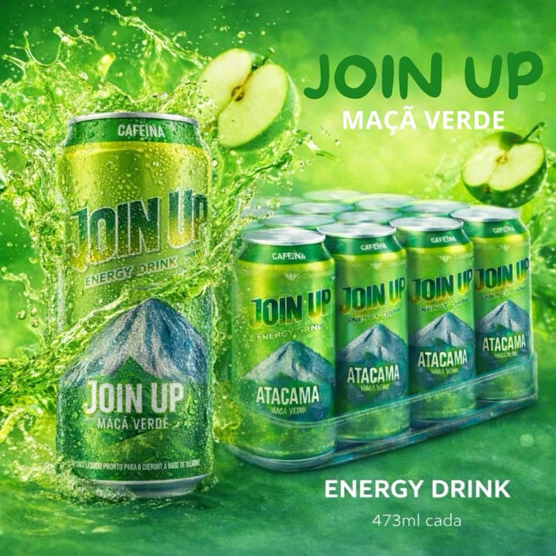 Energético Join Up Atacama Maçã Verde Energy Drink | Pack 12un. - 473ml | Experiência de sabor