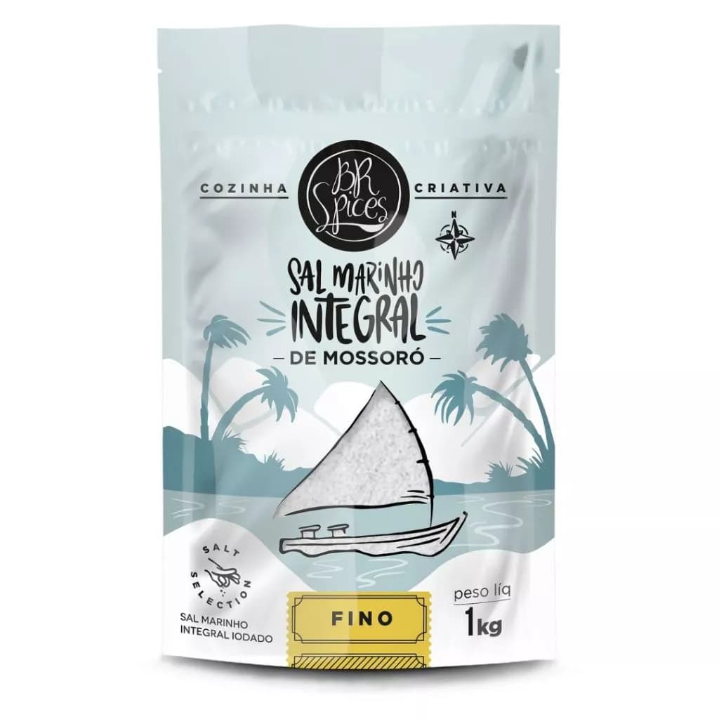 Sal Marinho Integral Fino Mossoró 500g e 1Kg BR Spices Pouch