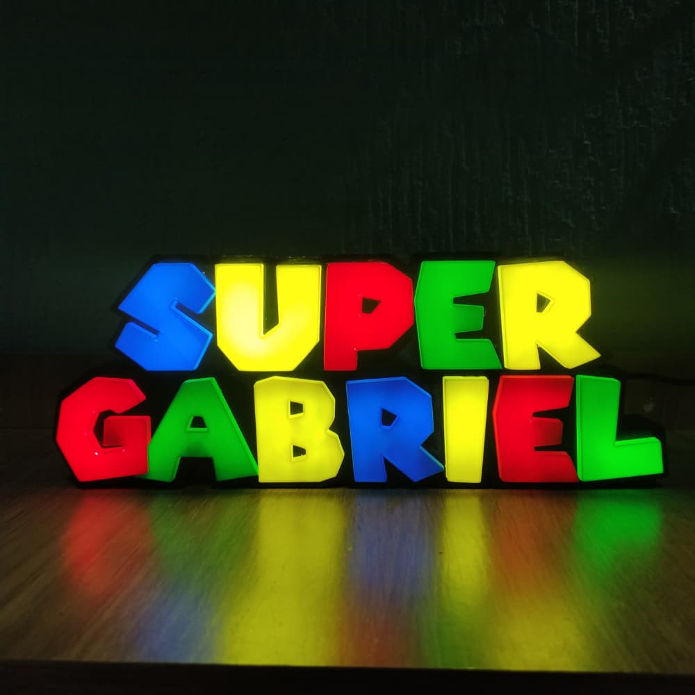Luminária Fonte Estilo MARIO BROS LED impressão 3D -  Personalizada NOME DUPLO OU SUPER decoração para quarto