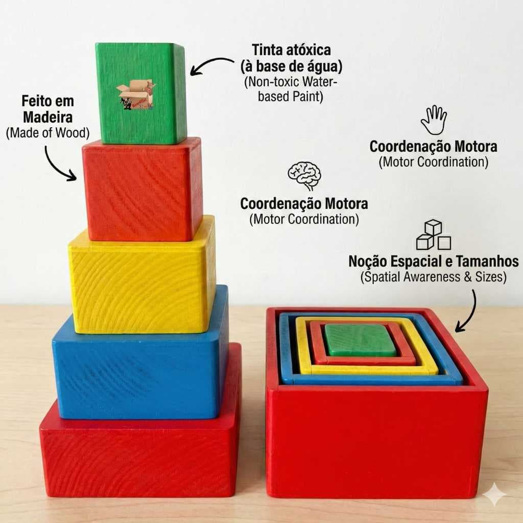 Brinquedo Pedagógico Educativo Em Madeira Cubo De Encaixe / Empilhar