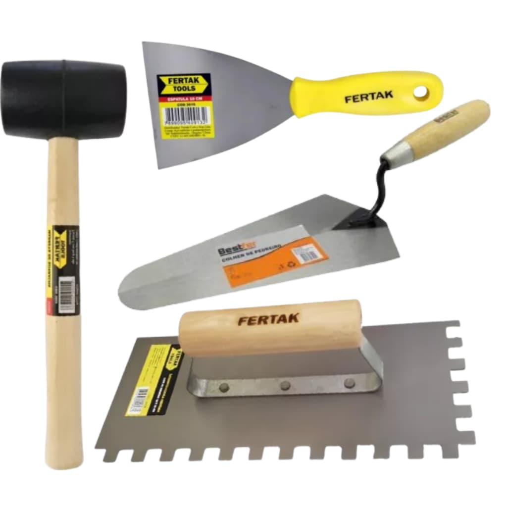Kit Completo Colher de Pedreiro Desempenadeira Espátula Martelo Ferramenta pedreiro Obra Reforma
