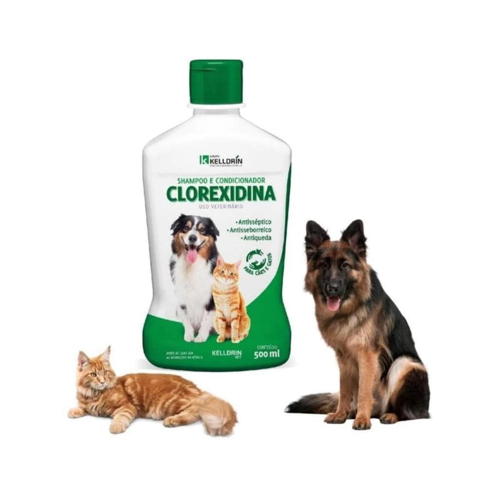 Shampoo 5 em 1 Clorexidina Kelldrin 500ml p/ Cães e Gatos Banho Pet Envio Imediato