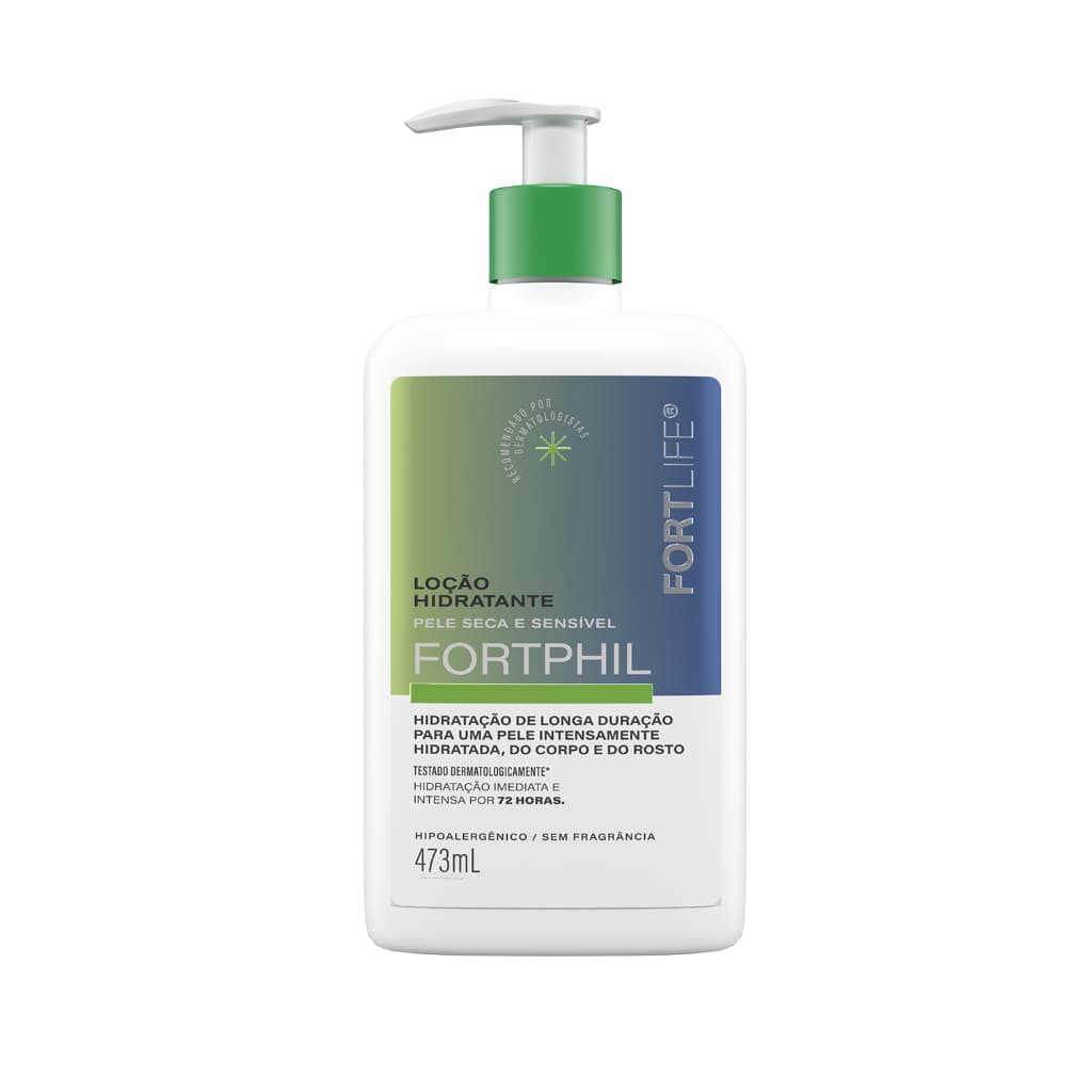 Loção Hidratante Corporal Pele Seca e Ressecada Uso Diário Rápida Absorção FortPhil FortLife 473ml Sem Perfume