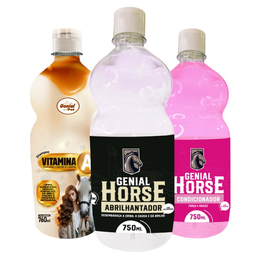 Kit Braite Abrilhantador Desembaraçador, Shampoo e Condicionador para Cavalos 750ml