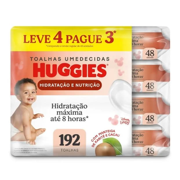 Lenço Umedecido Huggies Hidratação e Nutrição Contra Assaduras 4 com 48 Unidades Cada