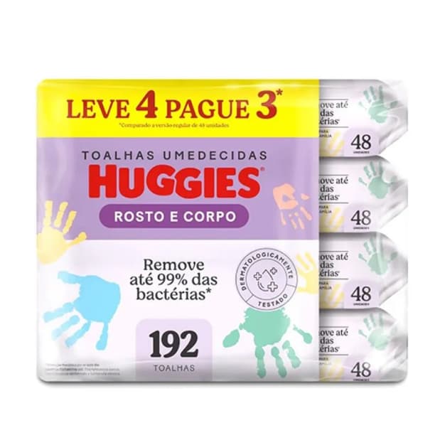 Lenço Umedecido Huggies Rosto e Corpo Limpeza 4 Pacotes com 48 Unidades Cada