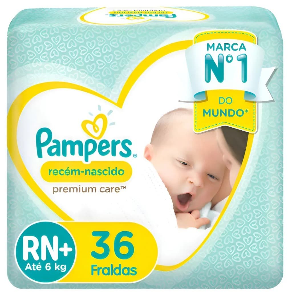 Fraldas Pampers Recém-Nascido Tamanho RN+ 36 unidades até 6Kg