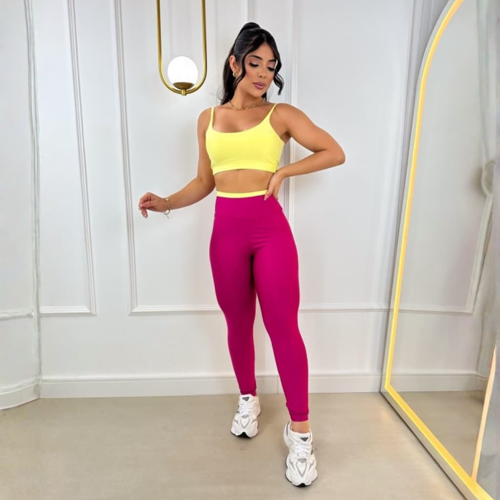 Conjunto Fitness Top e Legging Zero Transparência Premium Bojo Removível Cós Alto Feminino Reforçado Academia