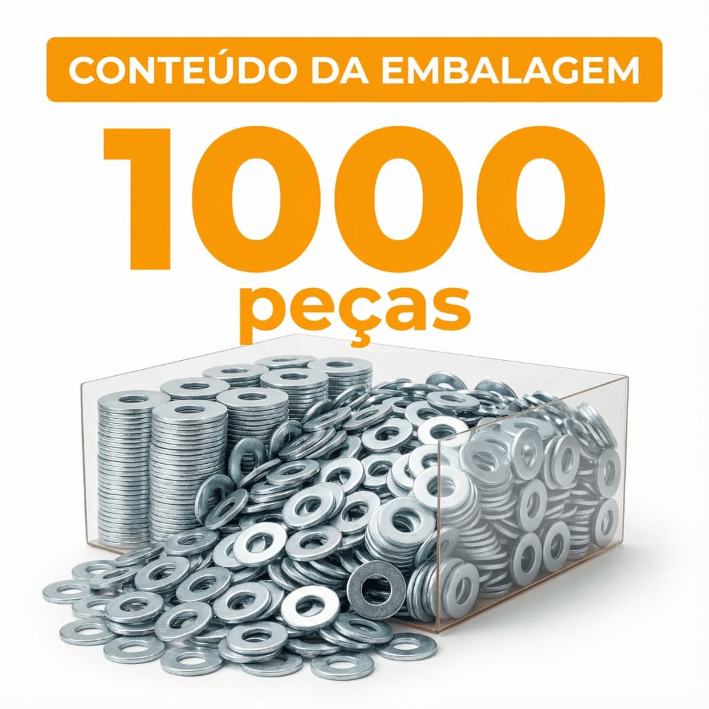 kit Arruelas Lisas 1/4 Zincado Branco Arroela 1/4 lisa Zincada caixa 200/500/1000 unidades