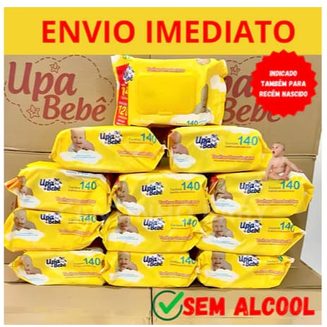 Caixa  Com 12 Pacotes Upa Bebê lenços umedecidos 1680 lenços Toalhas Umedecidas Upa Bebê 12 pacotes 140und cada Promoção