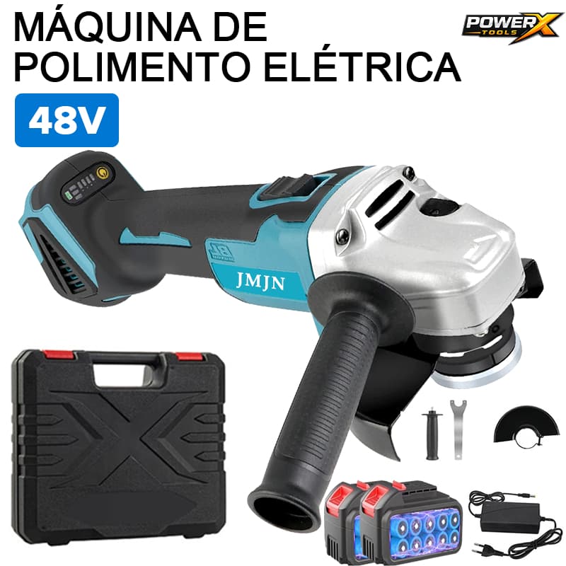 POWERX Esmerilhadeira Angular Sem Fio 48V 8000RPM com 2 Baterias Recarregáveis Lixadeira Profissional Portátil