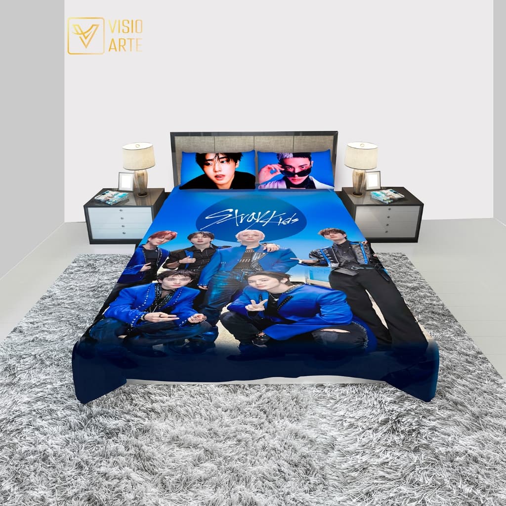 JOGO DE LENÇOL COBRE LEITO CASAL Stray Kids 3 PÇS