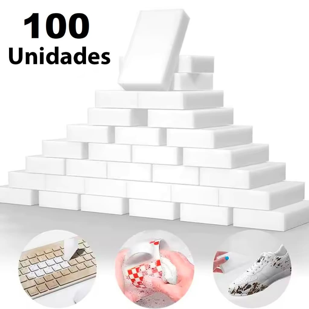 Kit Esponja Mágica Bucha Limpeza Pesada Lava Louça Carro Tira Mancha Riscos DesengorduraMelamina