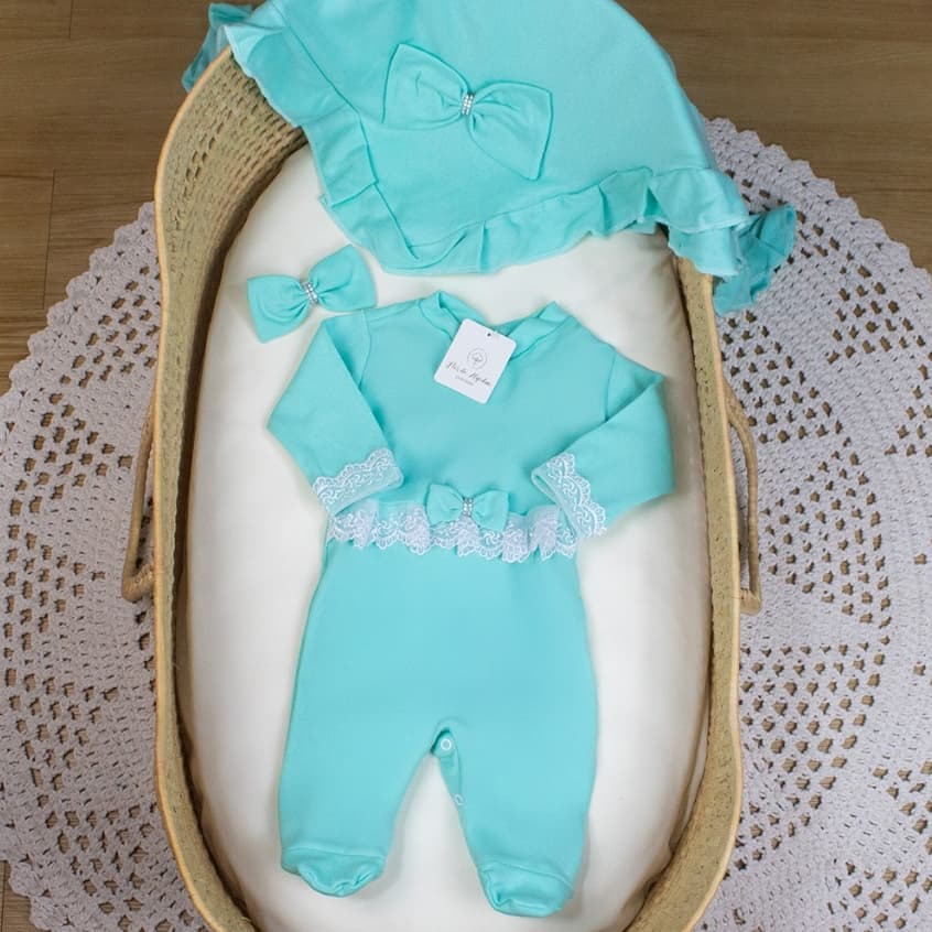 Kit Saída Maternidade Completo Bebê Menina Luxo Renda 100% Algodão Manta Enxoval