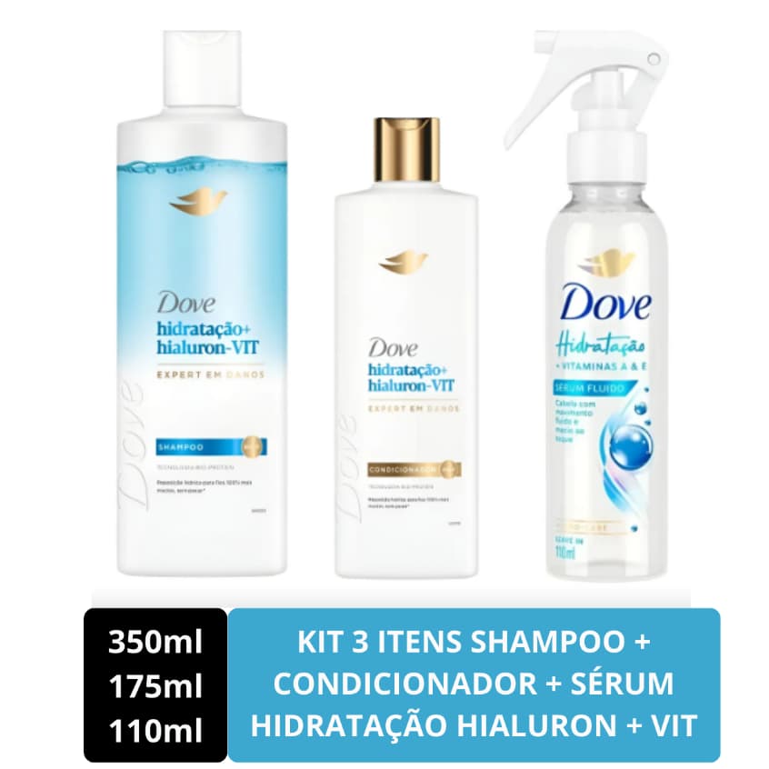 Kit 03 itens Dove Hidratação Hialuron-VIT Shampoo 350ml + Condicionador 175ml + Sérum hidratante 110ml