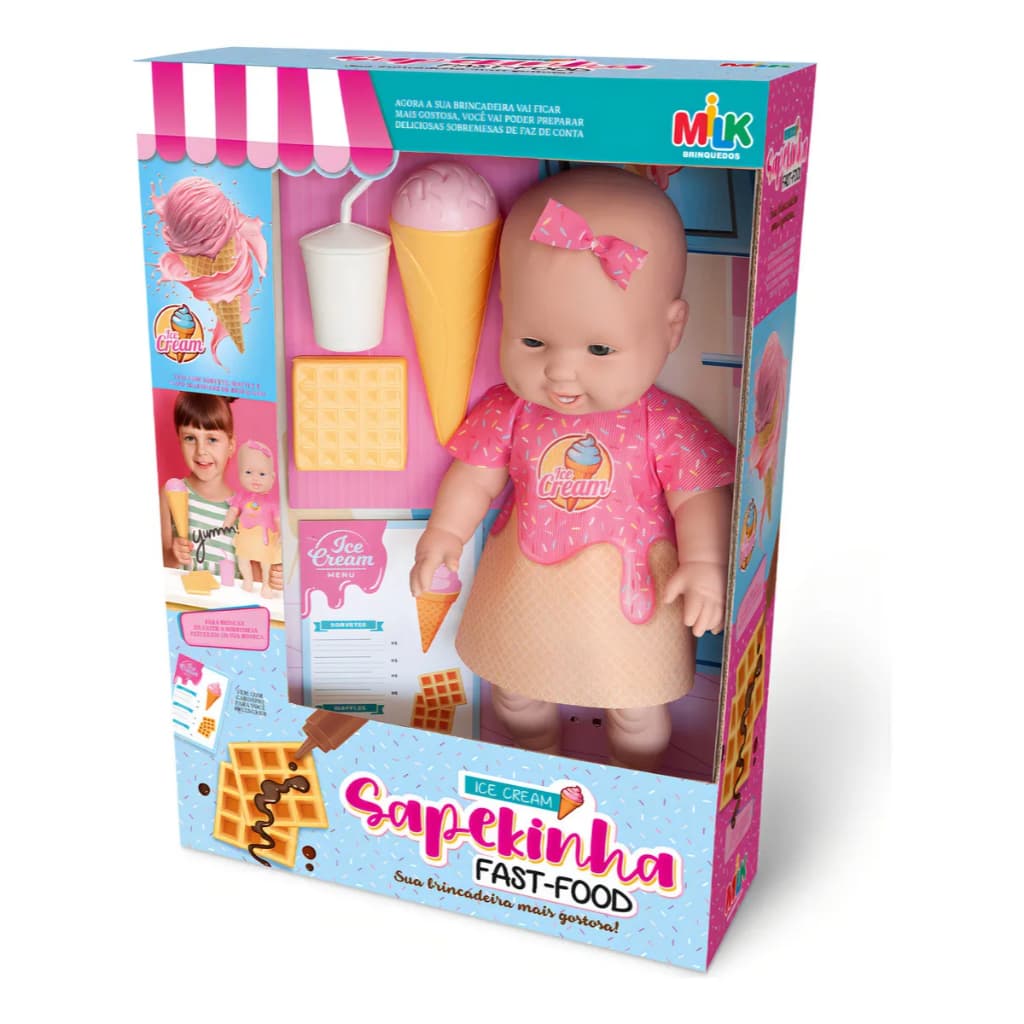 Boneca Sapekinha Fast Food Ice Cream Articulada 42cm Milk Brinquedos