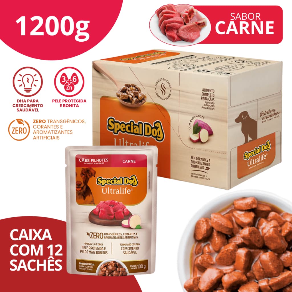 Caixa Sachê Filhotes Sabor Carne 100g - Special Dog Ultralife