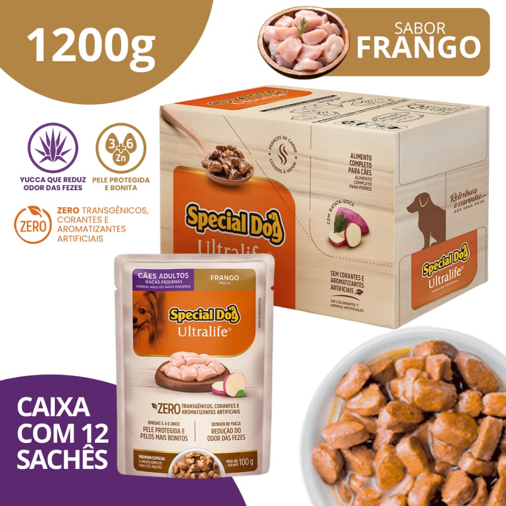 Caixa Sachê Adultos Raças Pequenas Sabor Frango 100g - Special Dog Ultralife