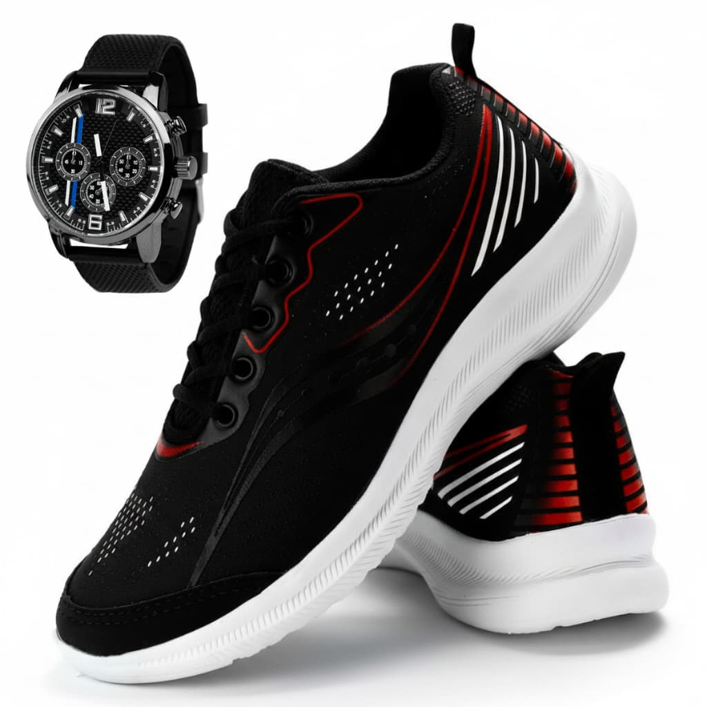 Tênis Masculino Casual Esportivo Escolar RUNNING Caminhada Academia Passeio Adulto + Relógio Esportivo Ponteiro Pulseira