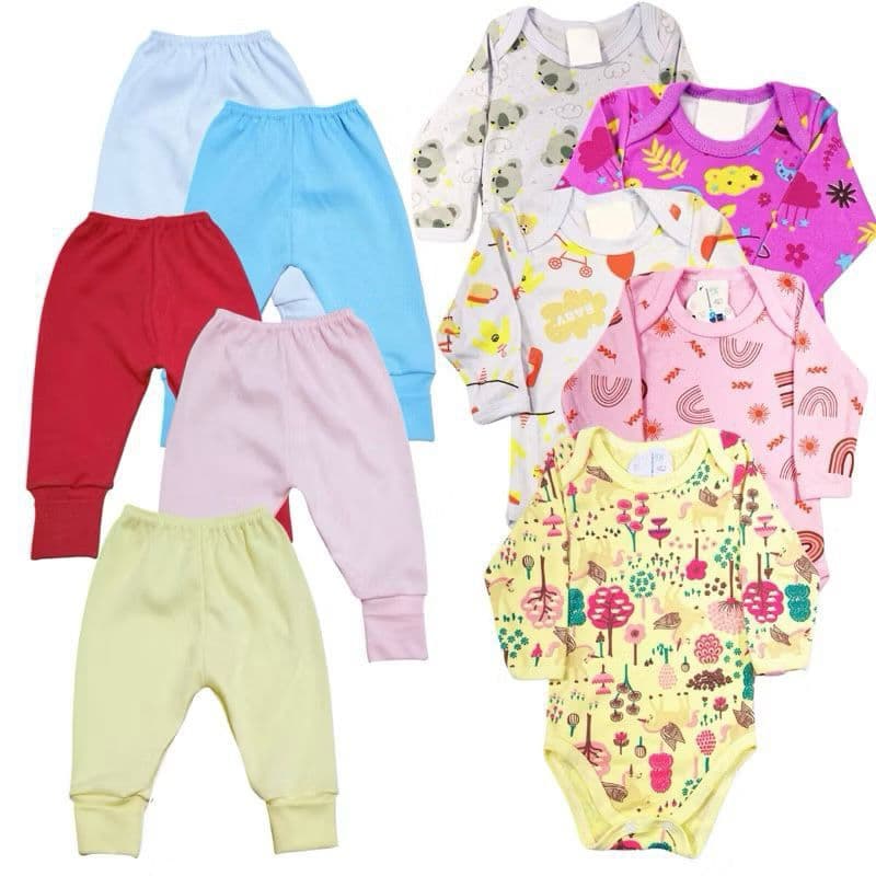 Roupa Bebê Kit 10 peças Body Manga Longa Calça Malha Menino Menina