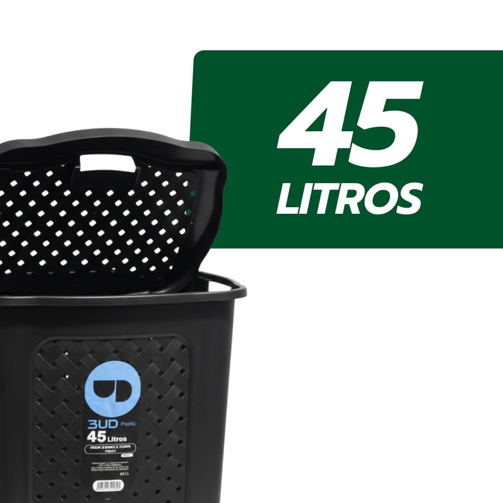 Cesto Para Roupa Suja Rattan 45L Com Tampa Organizador Lavanderia Banheiro 48x45x35 Na Cor Preta