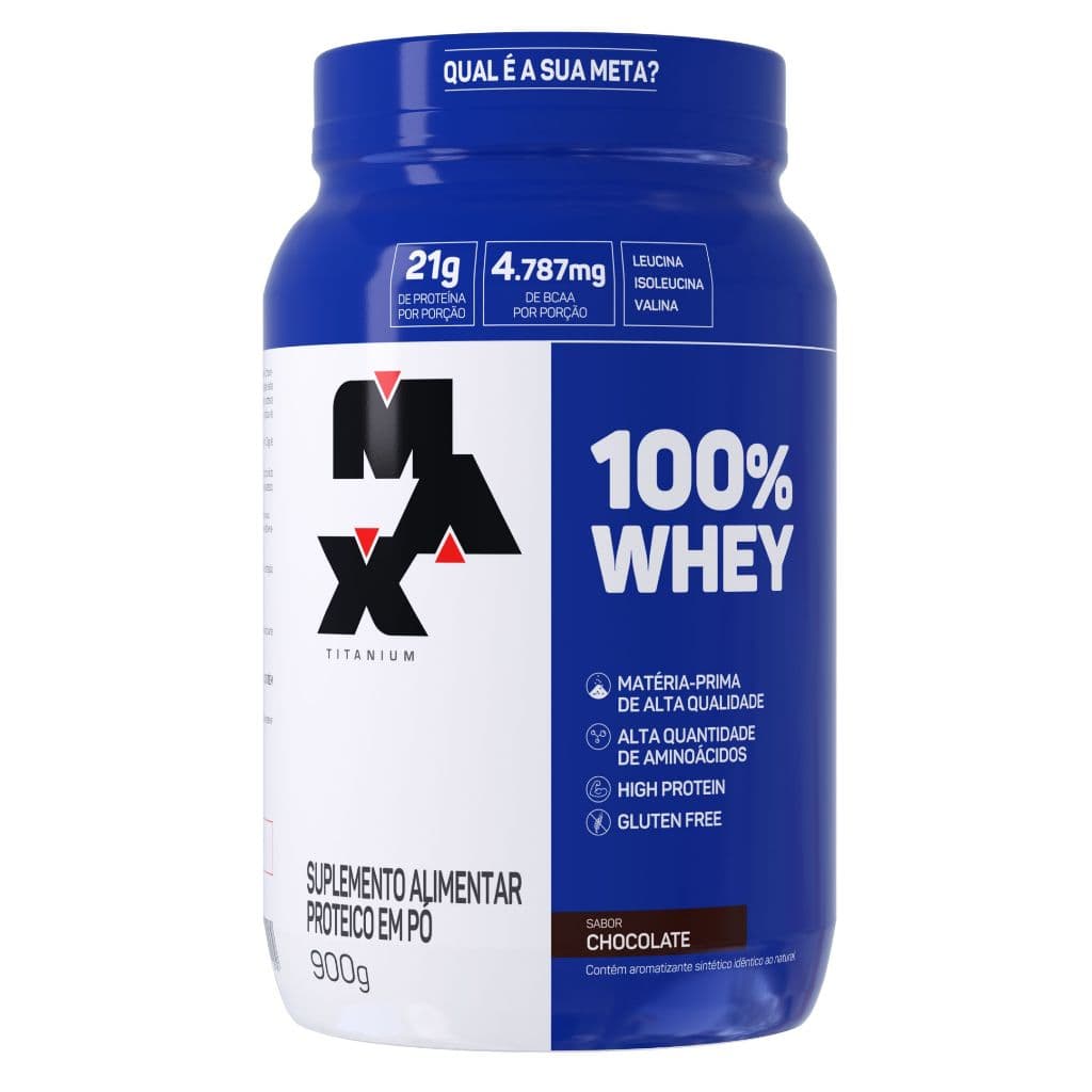 100% Whey Protein Concentrado Max Titanium Pure Proteina Pote 900g Chocolate