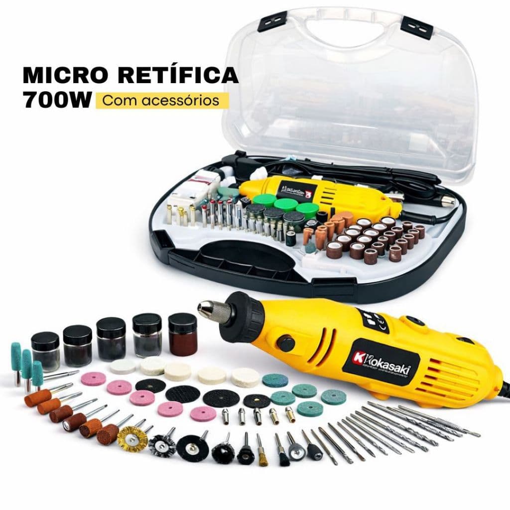 Mini Retifica Profissional 210pçs 700w Nakasaki Com Maleta + Extensor Multifunções Lixadeira