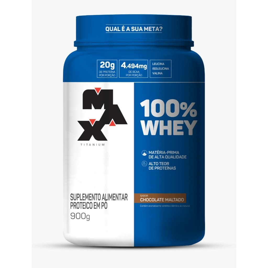 100% Whey Protein Concentrado Max Titanium Pure Proteina Pote 900g Chocolate Maltado