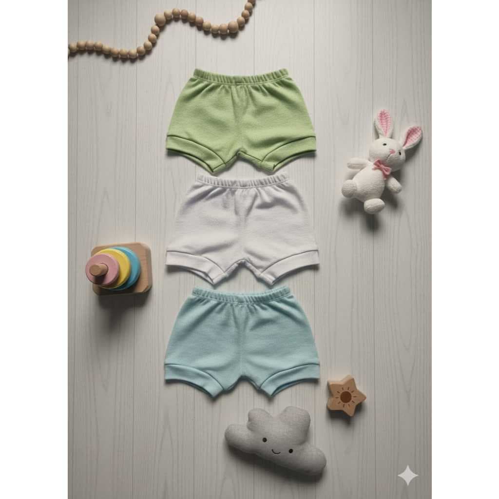 Shorts Tapa Fralda/Menina/Menino/ Cores Sortidadas - do RN ao G/ Algodão/ Toque Suave e Macio/Kit 3Peças