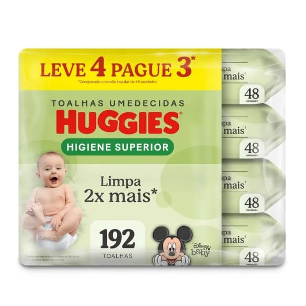 Lenço Umedecido Huggies Higiene Superior 4 Pacotes com 48 Unidades Cada