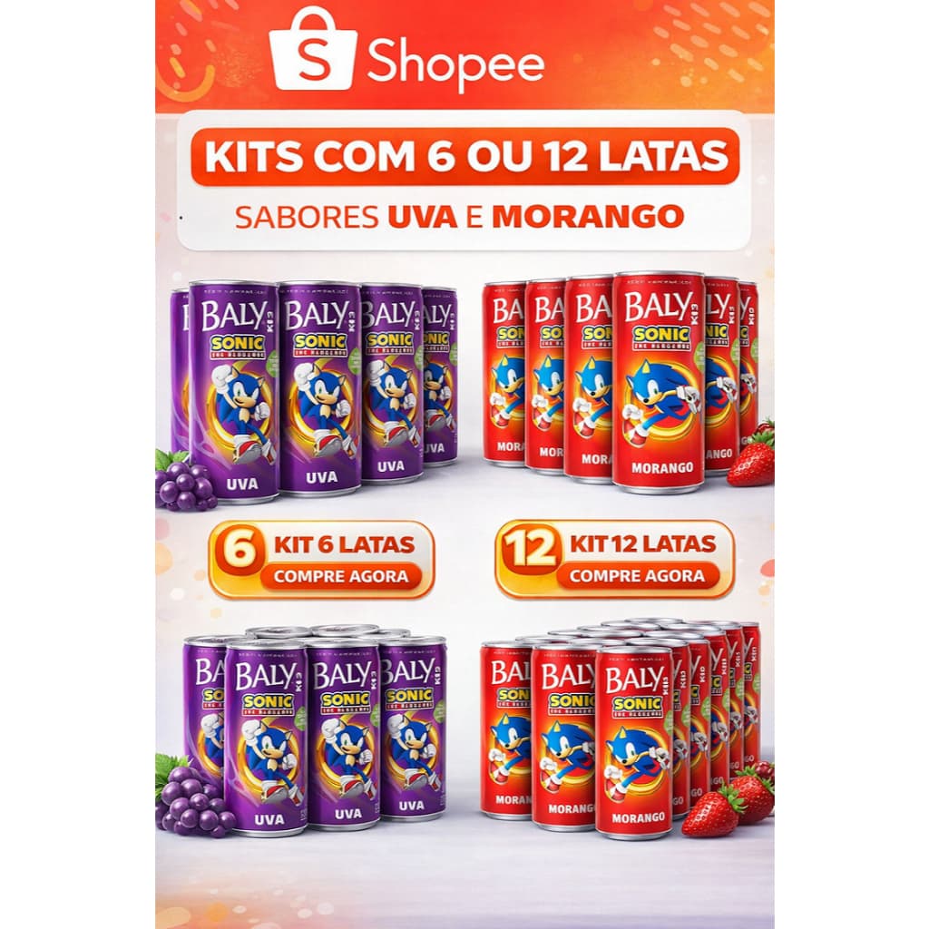 KIT Baly Kids Bebida Vitamínica | Uva ou Morango 🍇🍓
