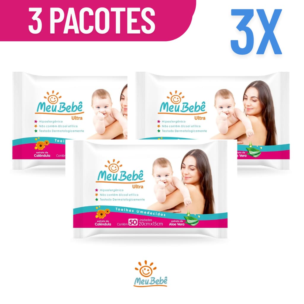 Toalha Meu Bebê Lenço Umedecido Hygieline Pacote Toalhas Umedecidas 50 Unidades 2/3/4/5/6/8/10