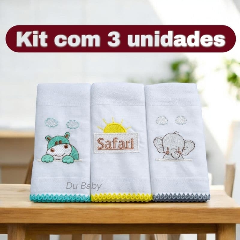 Kit 3 Pano de Boca Bordado Bebê 100% Algodão | lenço presente chá de berço recém nascido babete enxoval neném