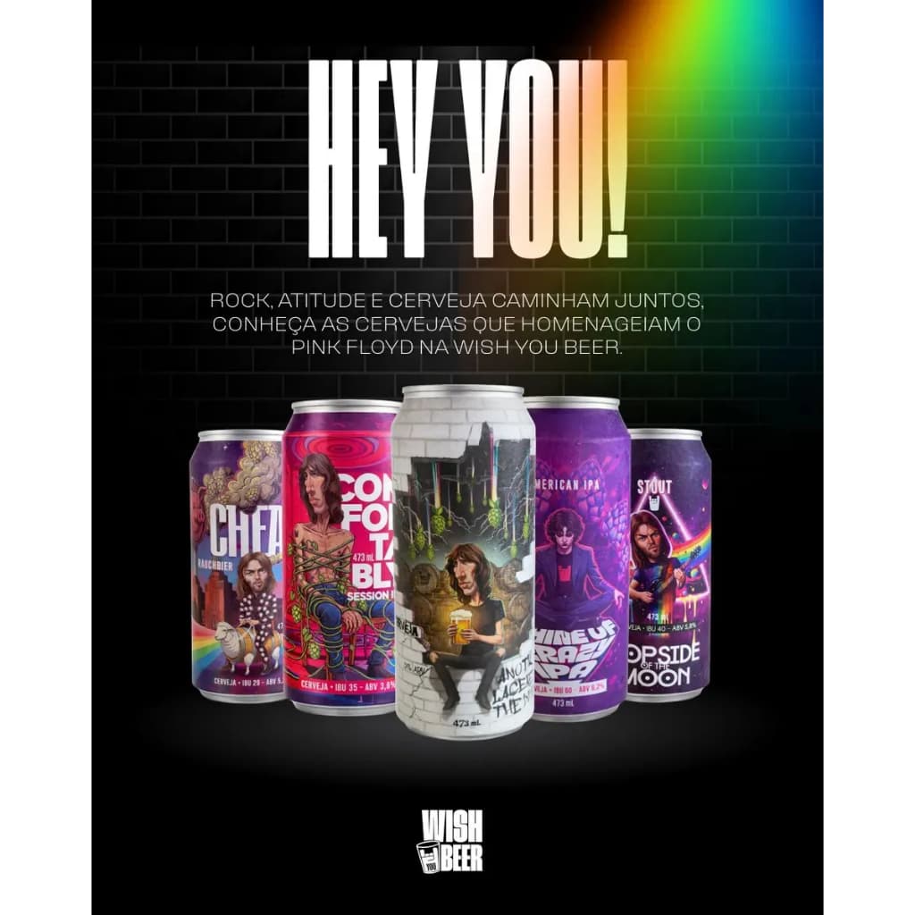 Kit 5 Latas Cerveja Artesanal Wish You Beer Pink Floyd 473ml