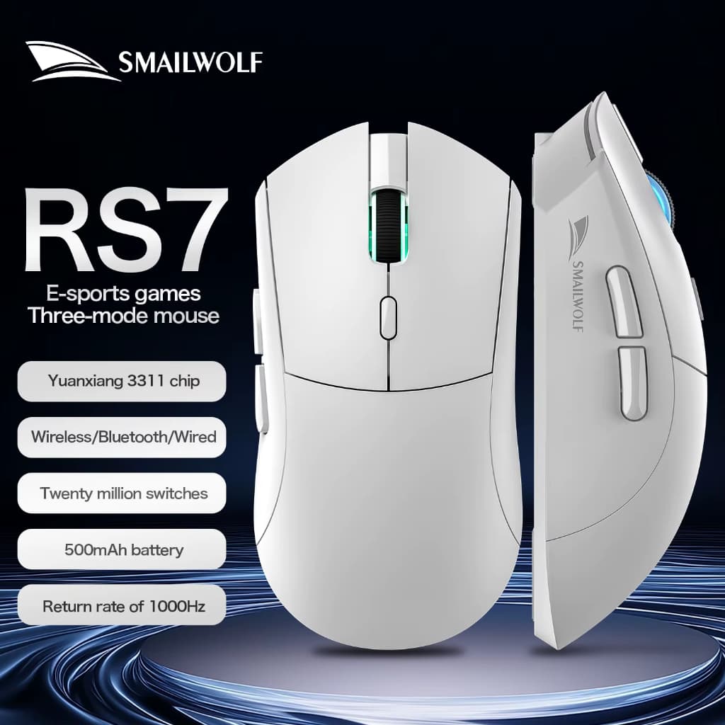 SMAILWOLF RS7 Bluetooth mouse para jogos sem fio e com fio  três modos PAW3311