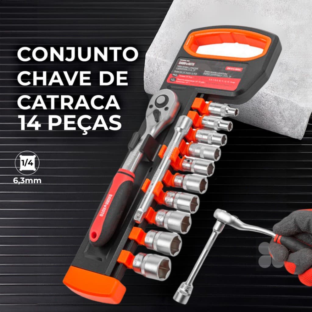 Jogo Soquetes 1/4" 4 5 6 7 8 9 10 11 12 13mm Catraca CR-V Profissional Auto e Moto AL-105(Jogo de 12 peças)