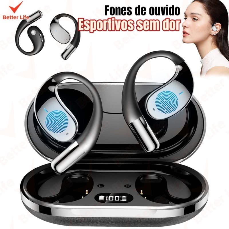 Fone Bluetooth Esportivo TWS 5.3 - À Prova de Suor, Bateria Longa Duração + Display de Carga-BT
