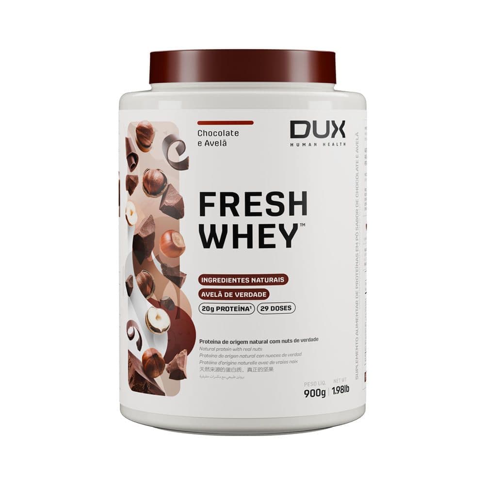 Fresh Whey 3W Dux Nutrition 900g – Whey Protein Blend Ganho de Massa e Recuperação CHOCOLATE E AVELÃ