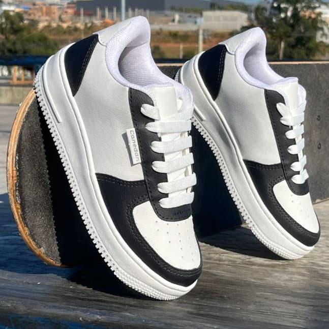 Tenis feminino casual preto branco top dia a dia sapato confortavel versatil mulher