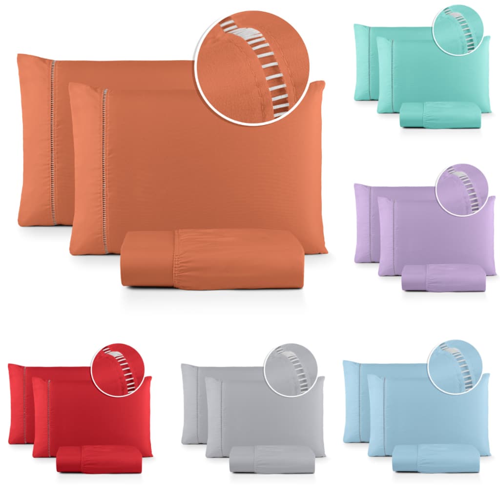 Kit Jogo de Lençol Cama Casal Padrão 3 Peças Liso Com Elástico Fronha Ponto Palito