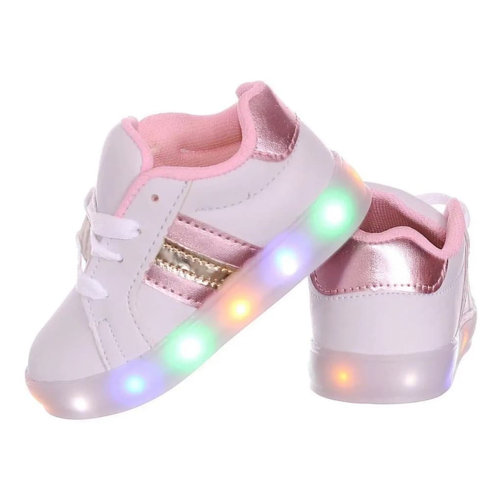 Tênis Led Infantil Menina Casual com Glitter Luz Led Pisou Piscou Macio Leve Confortável