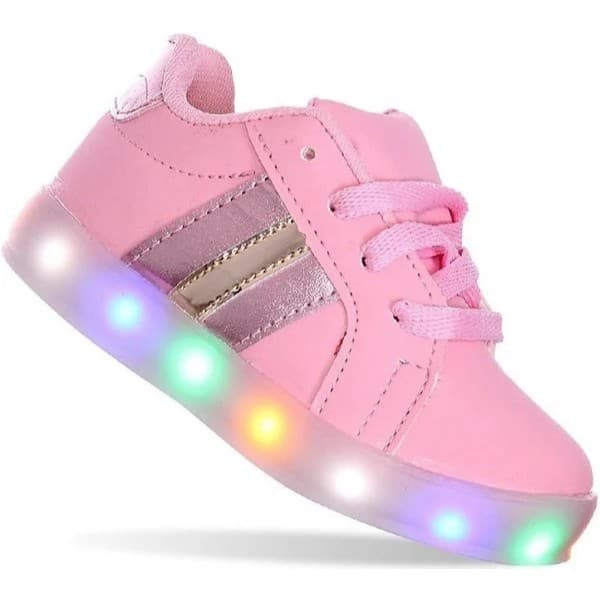 Tênis Led Infantil Menina Casual Rosa Gliter Led Luz Colorido Feminino  Macio Leve e Confortável Lançamento