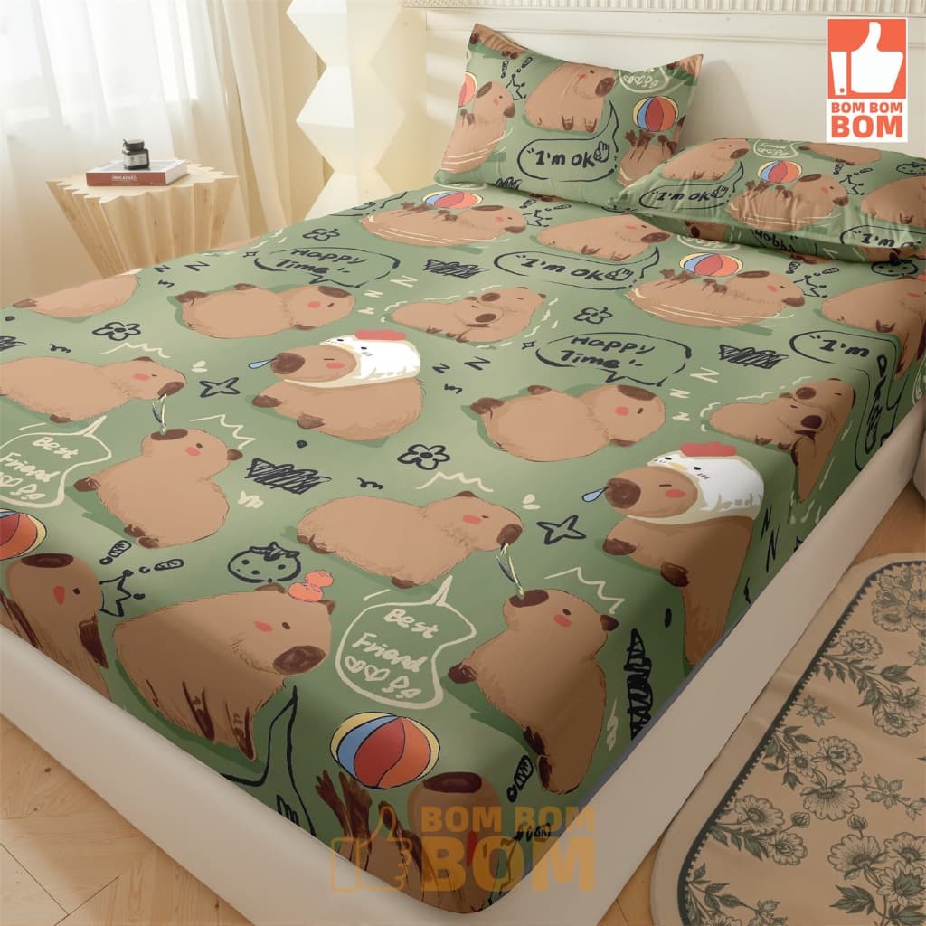 Capivara Jogo de lençol com 02 e 03 Peças Solteiro Casal QUEEN Não Desbota Conjunto de Capa de Colchão capybara