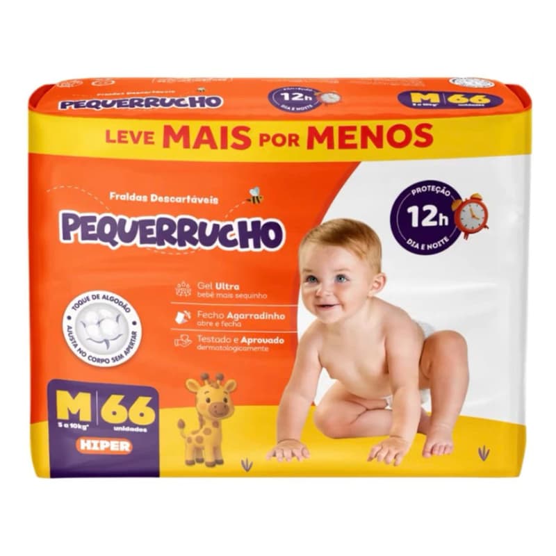 Pacotão Fralda Descartavel Infantil PEQUERRUCHO Hiper Extra Absorção