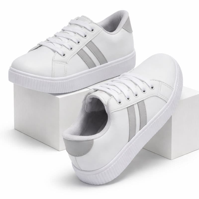 Tênis Infantil Branco Cinza Confortável Escolar Festa Passeio Meninos Meninas Moda 28 ao 36 Promoção