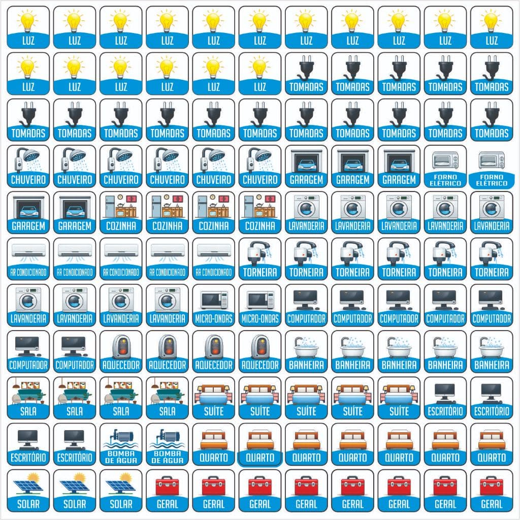 120 Adesivo Identificador para Quadro Disjuntor Sinalização Energia Quadro De Força 1,5 x 1,5cm